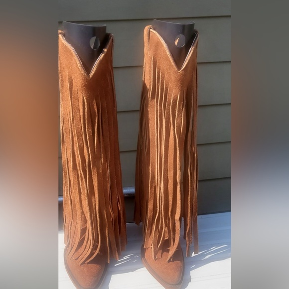 Brother Vellies Tall Fringe Atlas Boots in Honey Suede - Picture 3 of 6